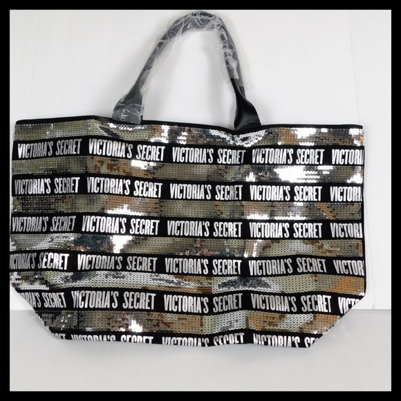 NWT Victoria's Secret Sequin Large Silver Tote Bag - Picture 3 of 8